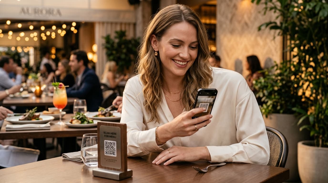 Cliente scannant le QR code avec son smartphone pour commander